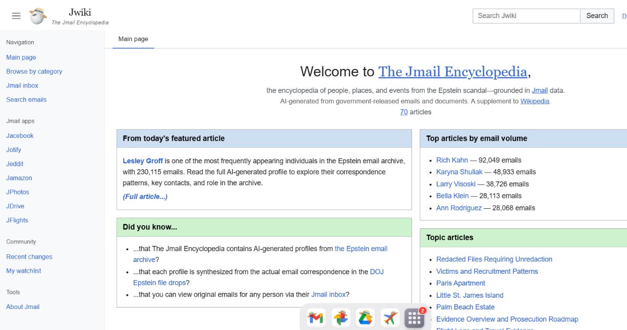 JWiki Epstein database