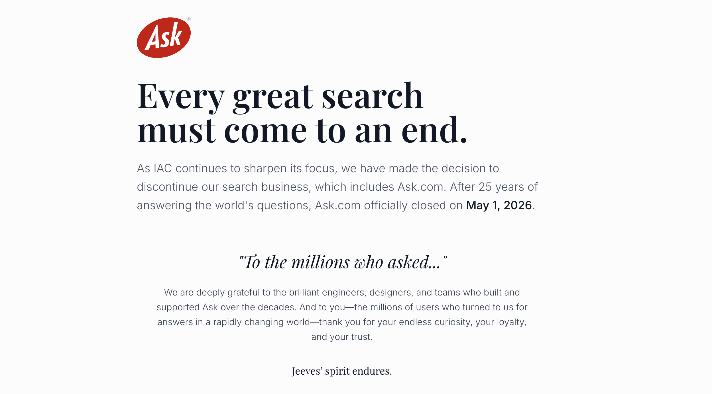Ask.com shutdown